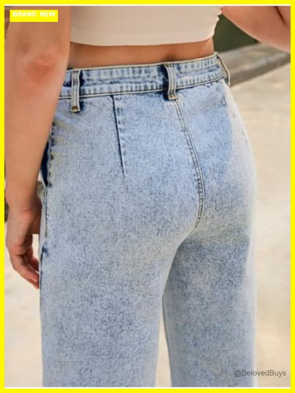 High Waisted Wide Leg Cropped Ruffle Hem Jeans with Pockets - Picture 6 of 7